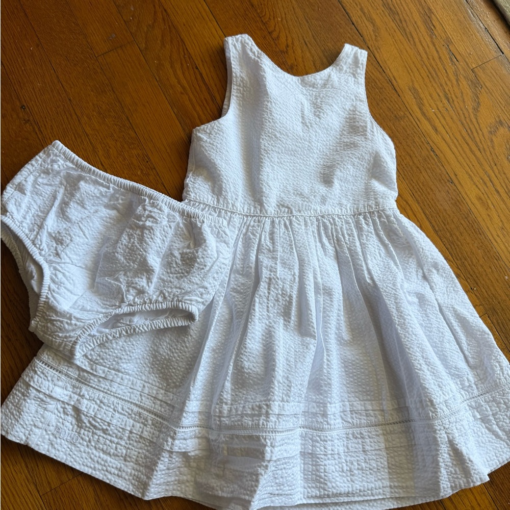 BNWOT Ralph Lauren White Sleeveless Dress with Bloomers 18mos